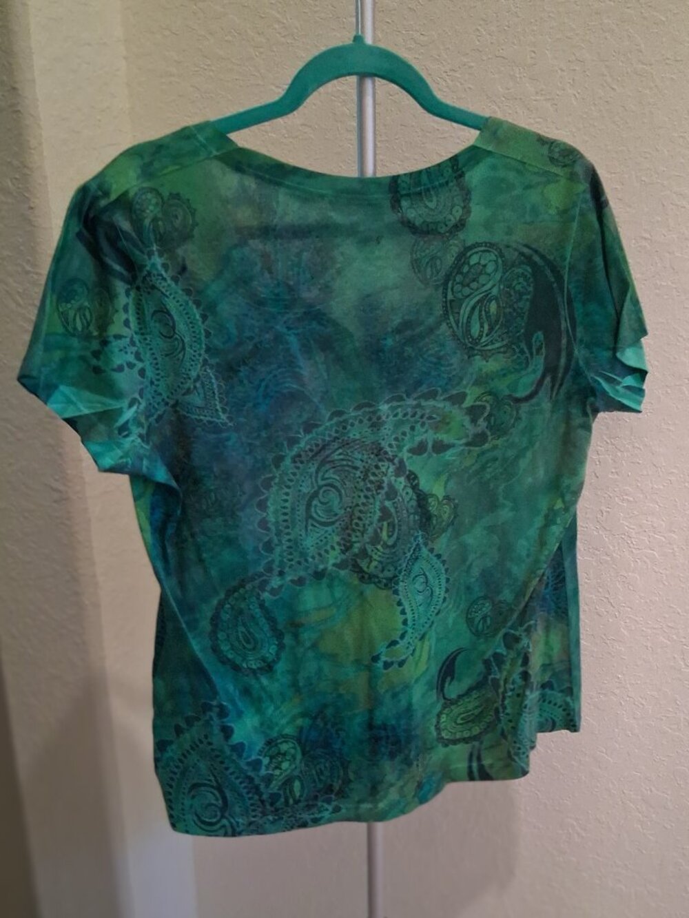 Appropriate Behavior Teal Green Paisley V-Neck Blouse Top Sz XL Short Sleeve - Picture 6 of 9